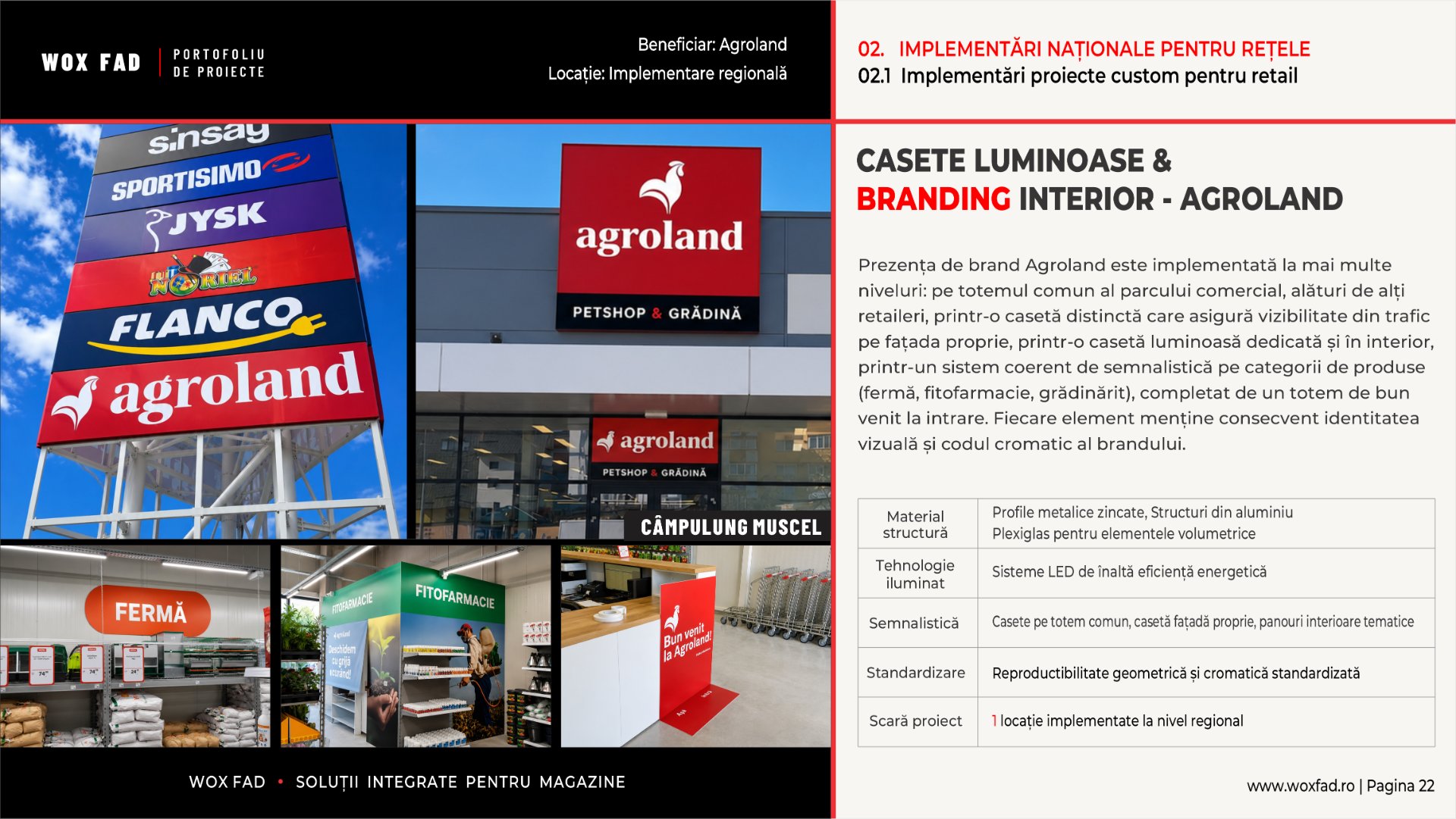 Agroland — Casete luminoase & branding interior (Câmpulung Muscel)