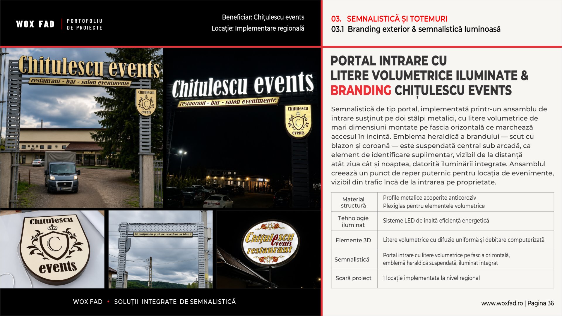Chițulescu Events — Portal intrare cu litere volumetrice iluminate