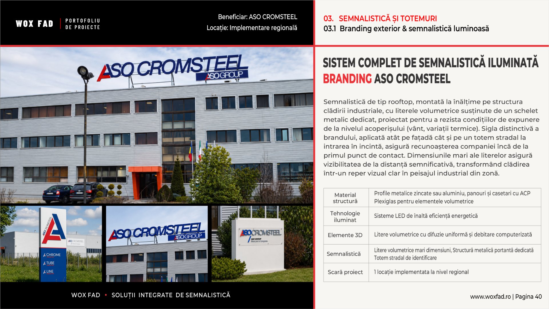 ASO Cromsteel — Rooftop litere volumetrice iluminate