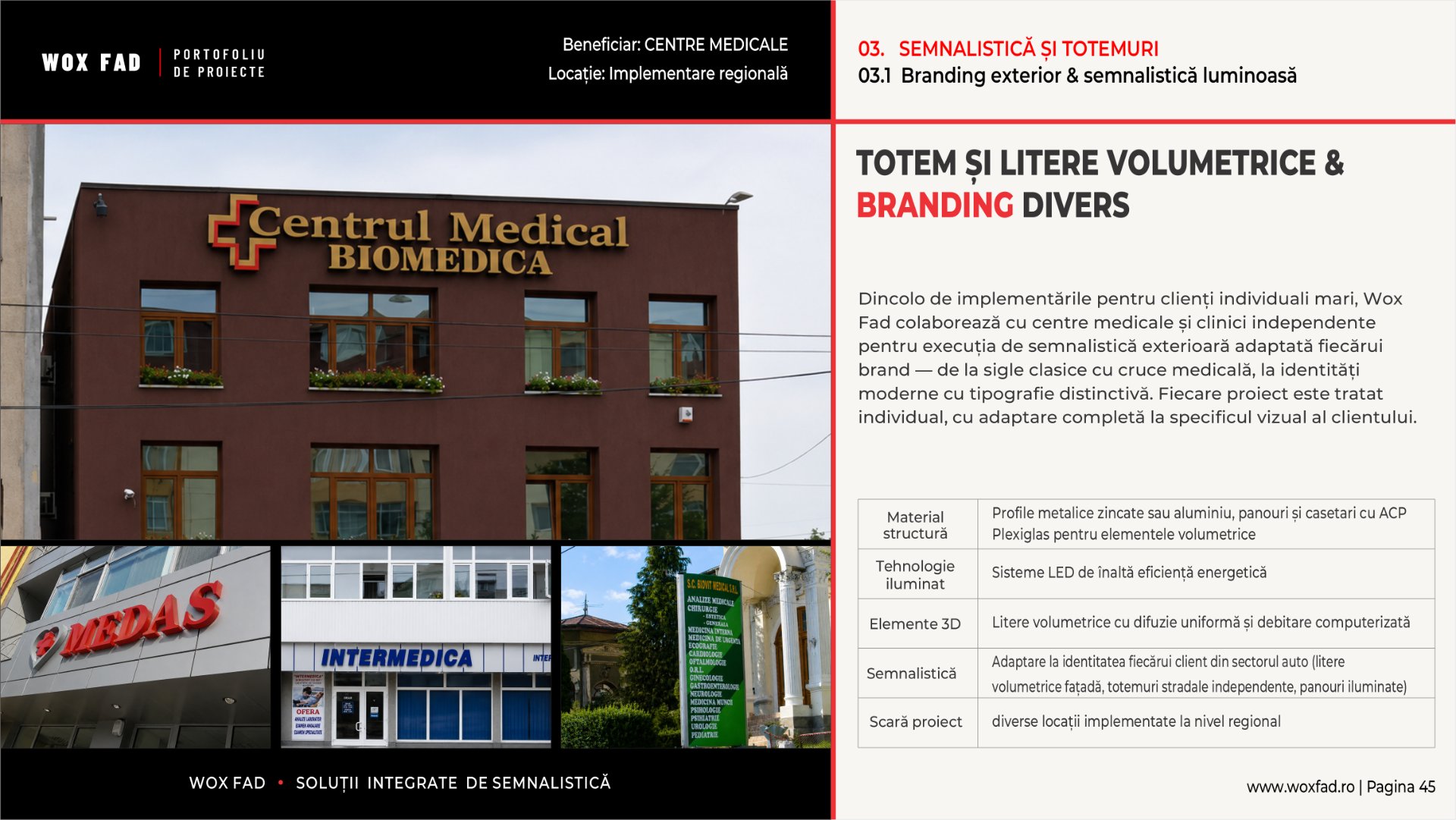Centre medicale — Totem & litere volumetrice, portofoliu divers