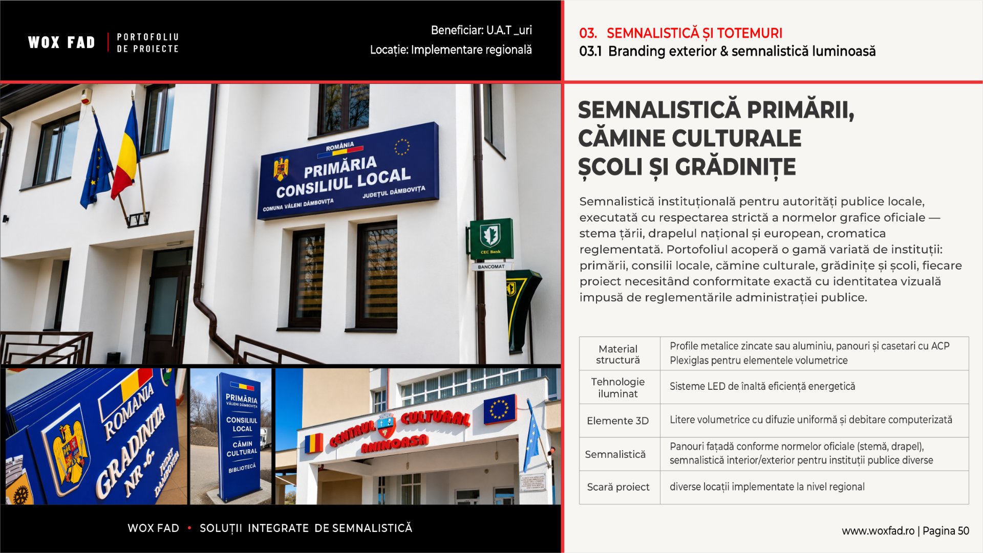 Autorități locale — semnalistică primării, cămine culturale, școli