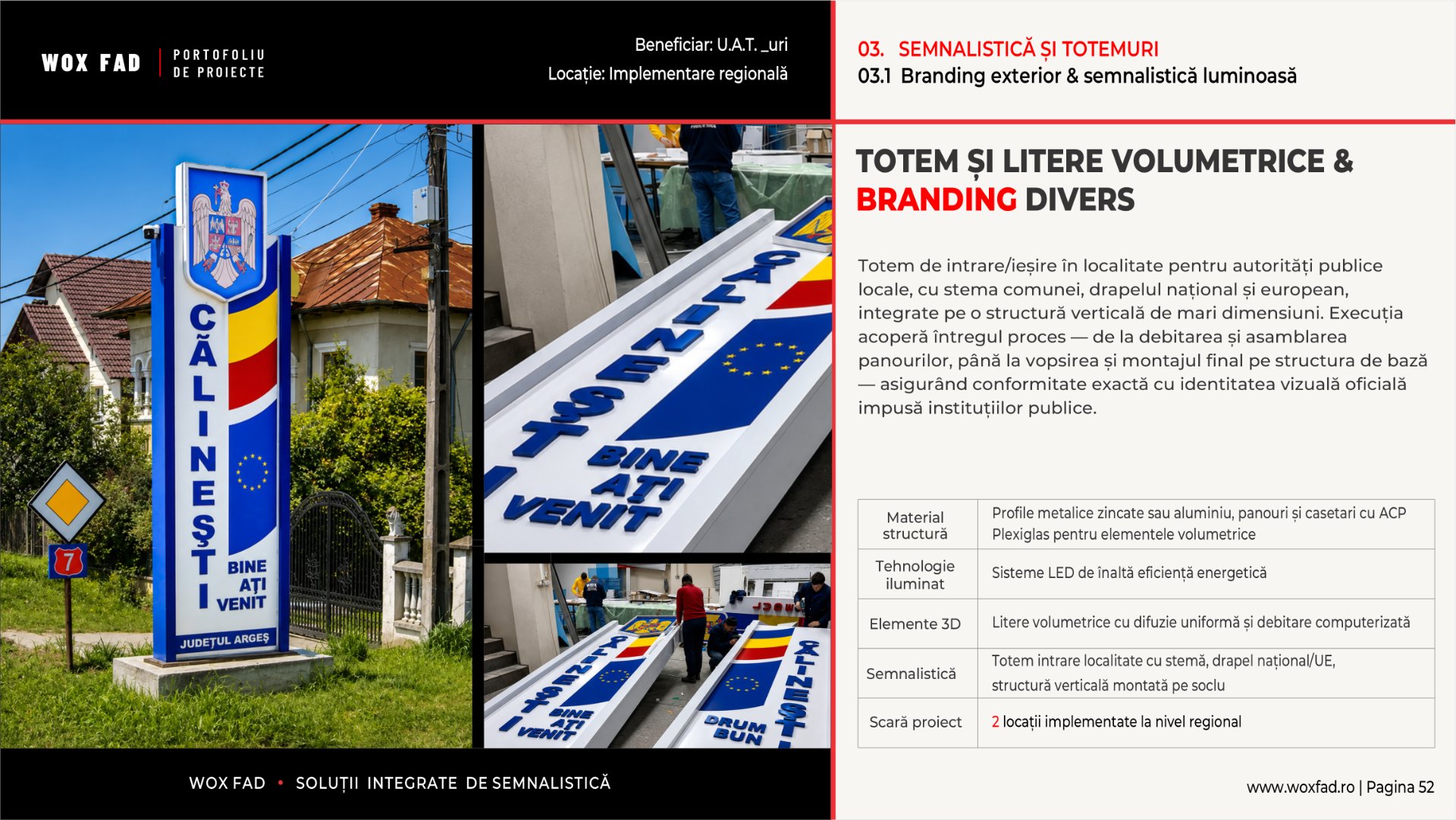 Călinești — Totem & litere volumetrice, branding divers