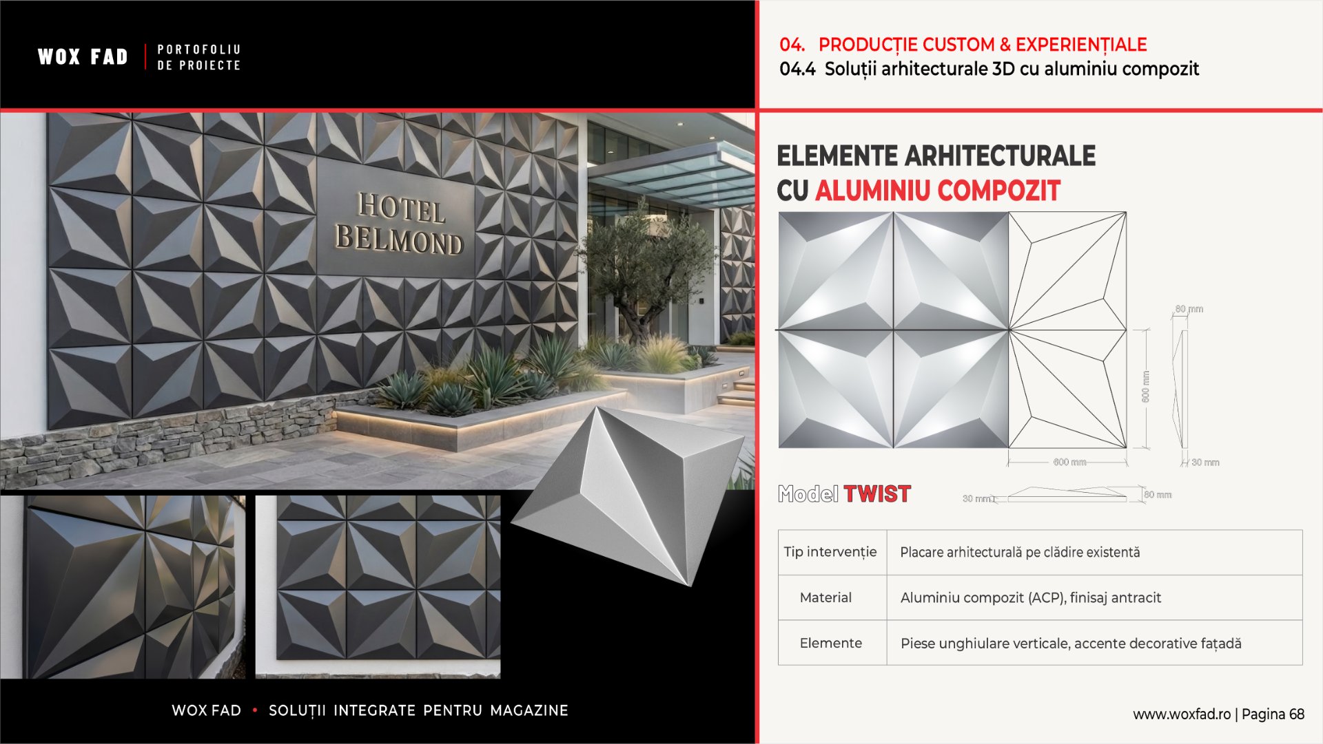 Hotel Belmond — Elemente arhitecturale 3D din aluminiu compozit, model Twist