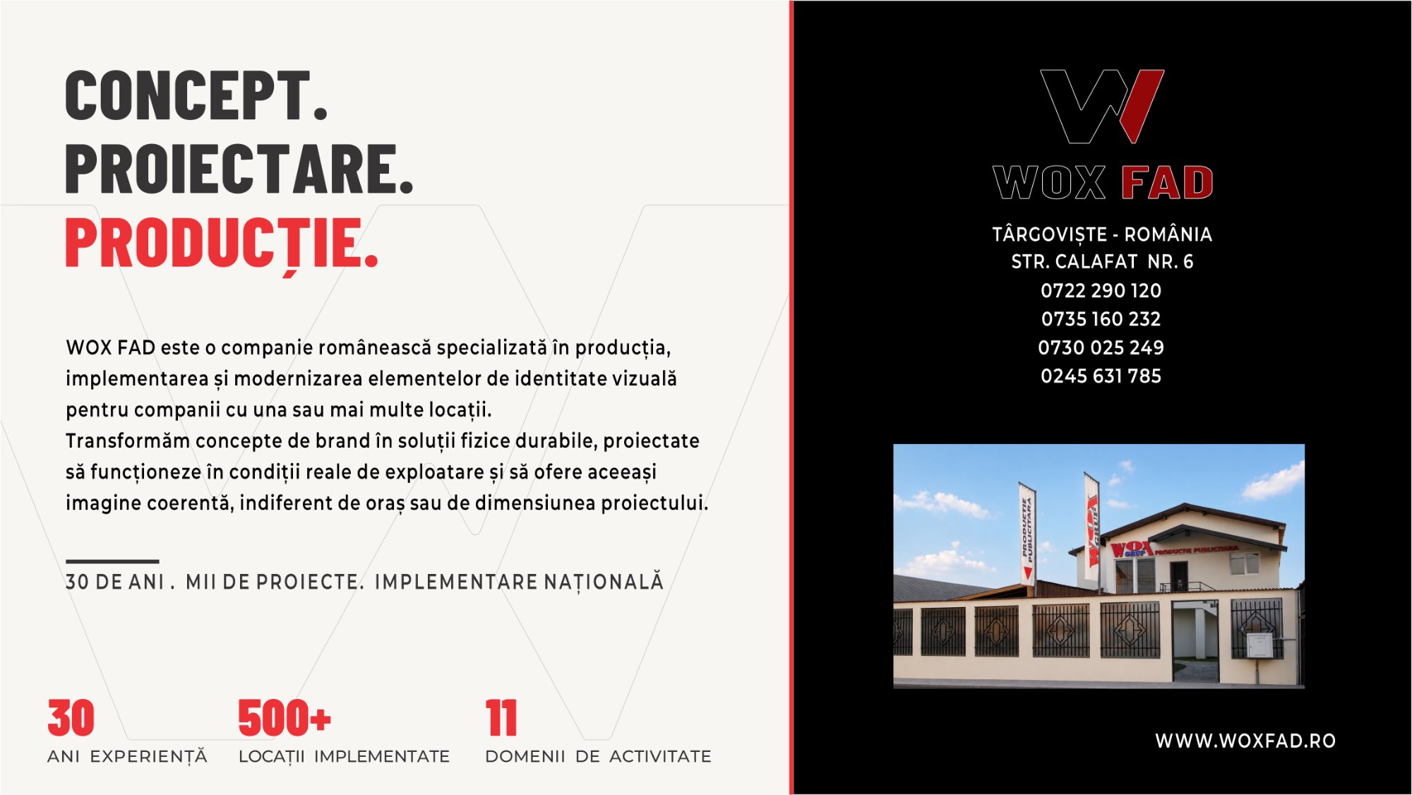 WOX FAD — Concept. Proiectare. Producție. (contact)